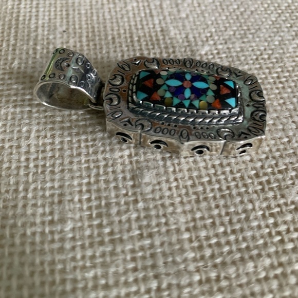 Sincerely Southwest Sterling Silver Mosaic Inlay Pendant - Picture 7 of 9